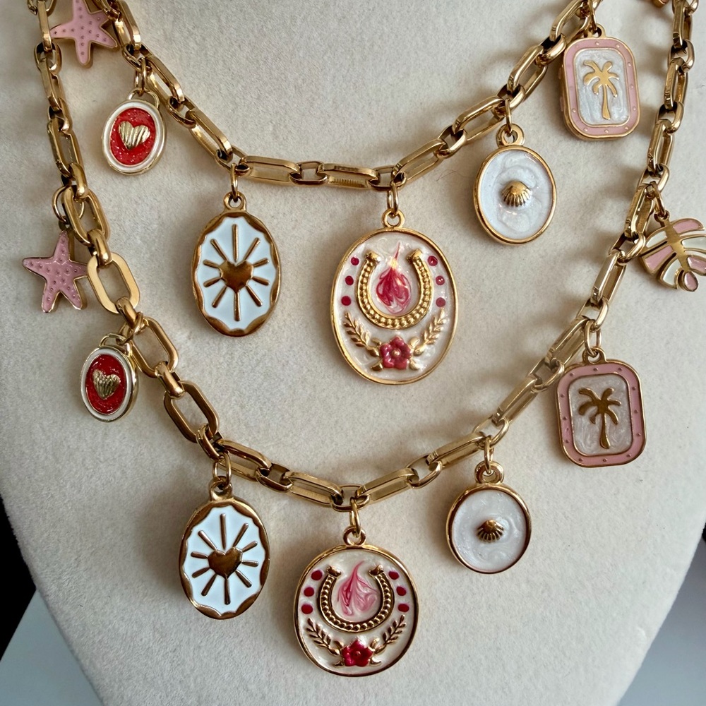 Gold and Pink Charm Necklace